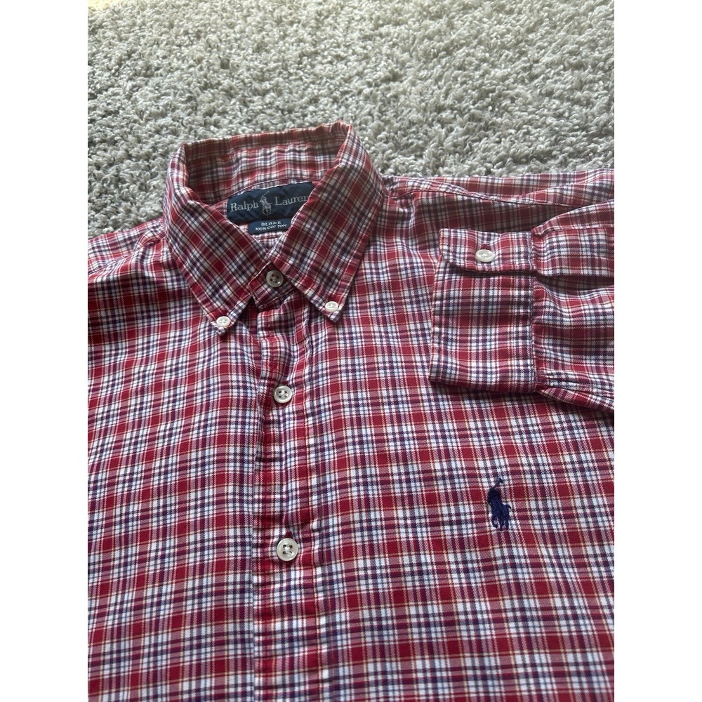 Ralph Lauren Men's Large Blake Cotton Red Plaid Long Sleeve Button Down